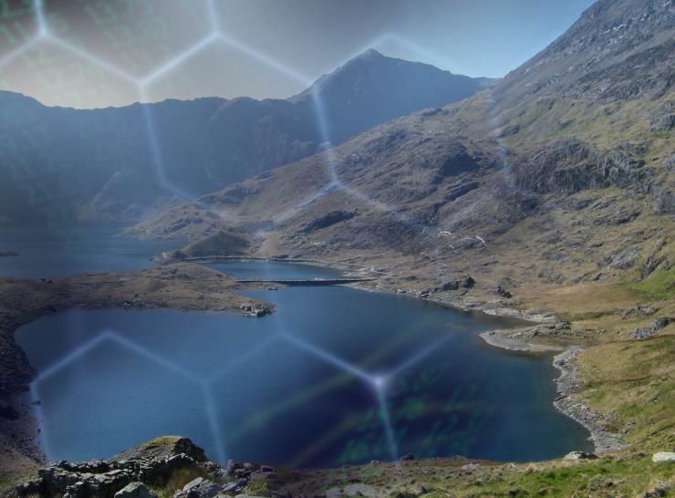 More on our featured publication Graphic showing an abstract representation of data overlaying a view of Snowdon and the lake Llyn Llydaw
